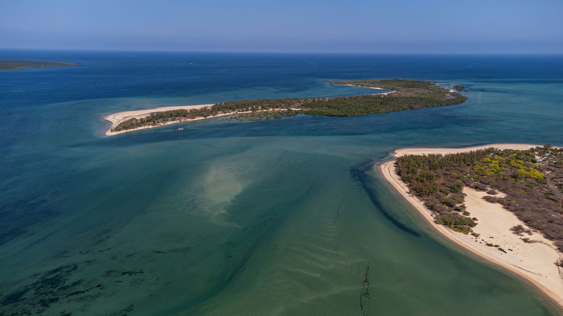 Aerial view of an East African coastal archipelago